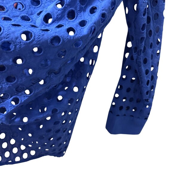 Simply Vera Vera Wang Blue Eyelet Long Sleeve Button-Up Shirt Sz L Sheer - Picture 10 of 10